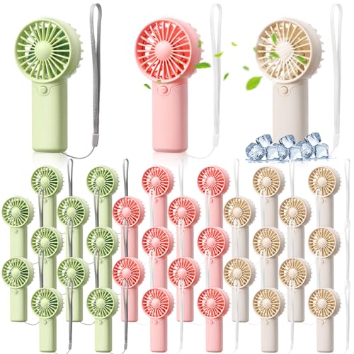 Rossesay 30 Pcs Mini Portable Fan Handheld Battery Operated Portable Small Personal Fans for Summer Travel Beach Indoor Outdoor Cooling Gift (Green Pink White)