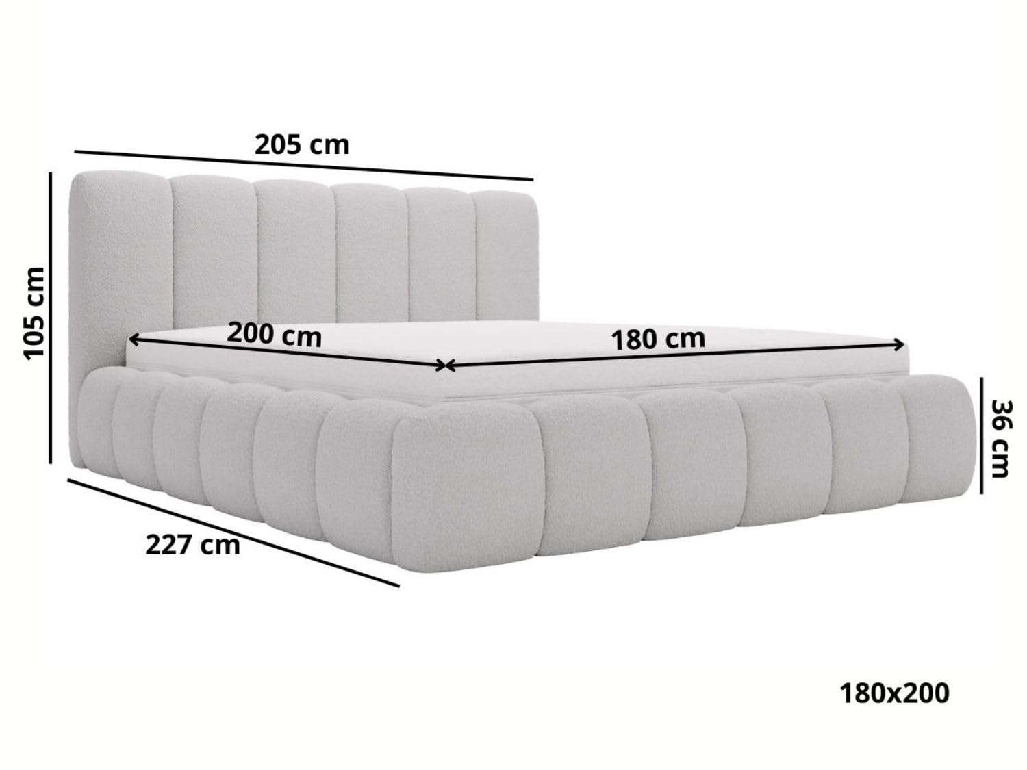 GRAINGOLD Cloud Bett 180x200, Polsterbett mit Bettkasten, Polsterbett mit Stauraum, Bouclé-Stoff, mit Lattenrost, mit Kopfteil, ohne Matratze (Braun, 180x200)