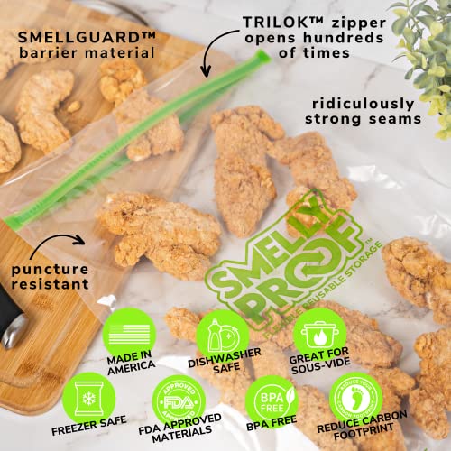 Reusable-Freezer-Bags-for-Food-Storage-by-Smelly-Proof-MADE-IN-USA-Easy-Clean-Dishwasher-Safe-PEVA-BPA-FREE-XXL-3-mil-Thick-Bags-Extra-Large-Clear-FLAT-12-x-16-2-GALLON-5-Pack