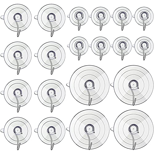 20 Pieces Clear Suction Cup with Stainless Steel Hook Clear Suction Cup Wall Hooks Hangers Removable Clear Suction Cups with Hooks Suction Cup Hooks for Home Glass Mirror Window Door Table Desk