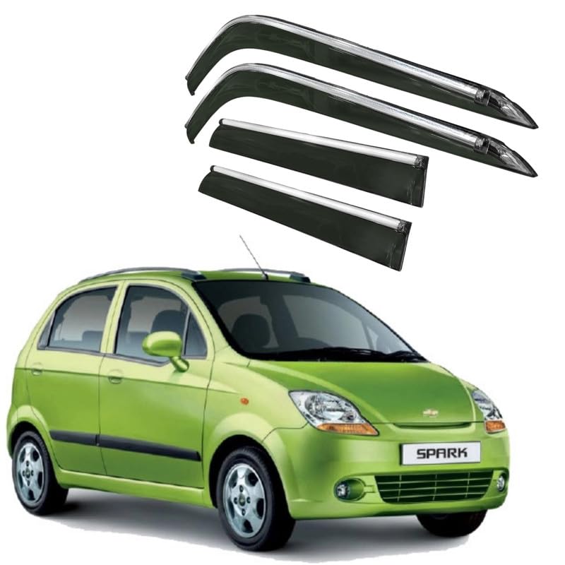 Image of CAR SAAZ Side Door Visors for Spark(Set of 4Pcs)|Chrome Lined Rain Guards, Polycarbonate, Smoke Finish