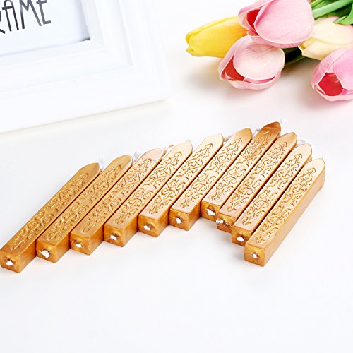 Bememo 12 Pieces Sealing Wax Sticks With Wicks Antique Fire Manuscript Sealing Wax For Wax Seal Stamp (Gold Color) #TOP5