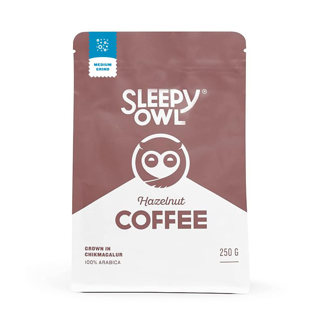 Sleepy Owl Hazelnut Ground Coffee | Medium Grind Coffee | Pour Over, Aeropress, Homemachine | Medium Roast | 100% Arabica | Freshly Roasted & Ground | 250g | Directly Sourced From Chikmagalur