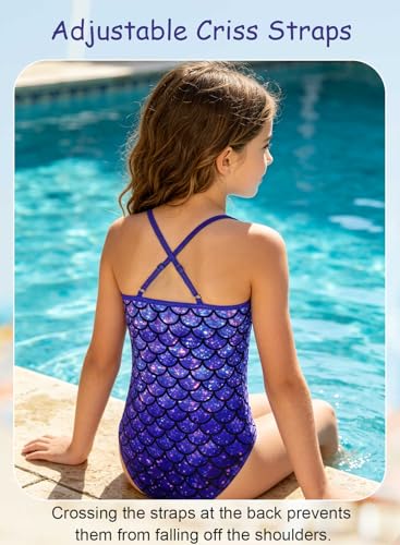 Image of Girls Swimsuit One Piece Bathing Suit with Adjustable Straps Cute Little Kids Swimming Suits Beach Swimwear 4T-12