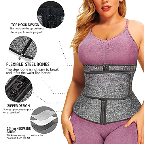 Cropal Neoprene Waist Trainer For Women - Slimming Body Shaper - Waist Trimmer Cincher Belt -Sweat Sports Girdle Gray With Zipper X-Large #TOP4