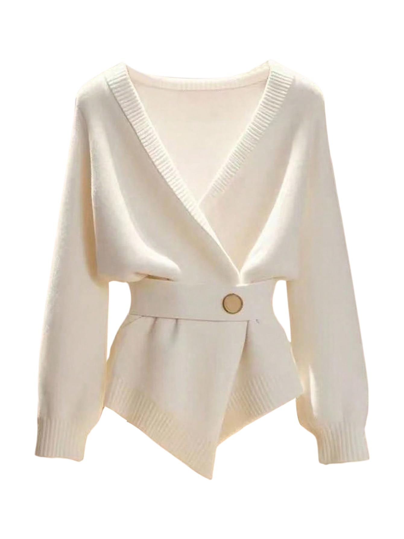 MakeMeChic Womens Plus Size Elegant Cardigan Sweaters Long Sleeve Wrap V Neck Belted Fall Business Outfits