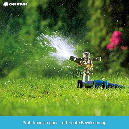 CELLFAST Pulsationssprenger Impulsprenger Pulsationsregner Professionell Gartensprinkler Rasensprenger Aus Metall Für Rasen Blumen Pflanzen Stufenregulierung Lux Ideal, Silber