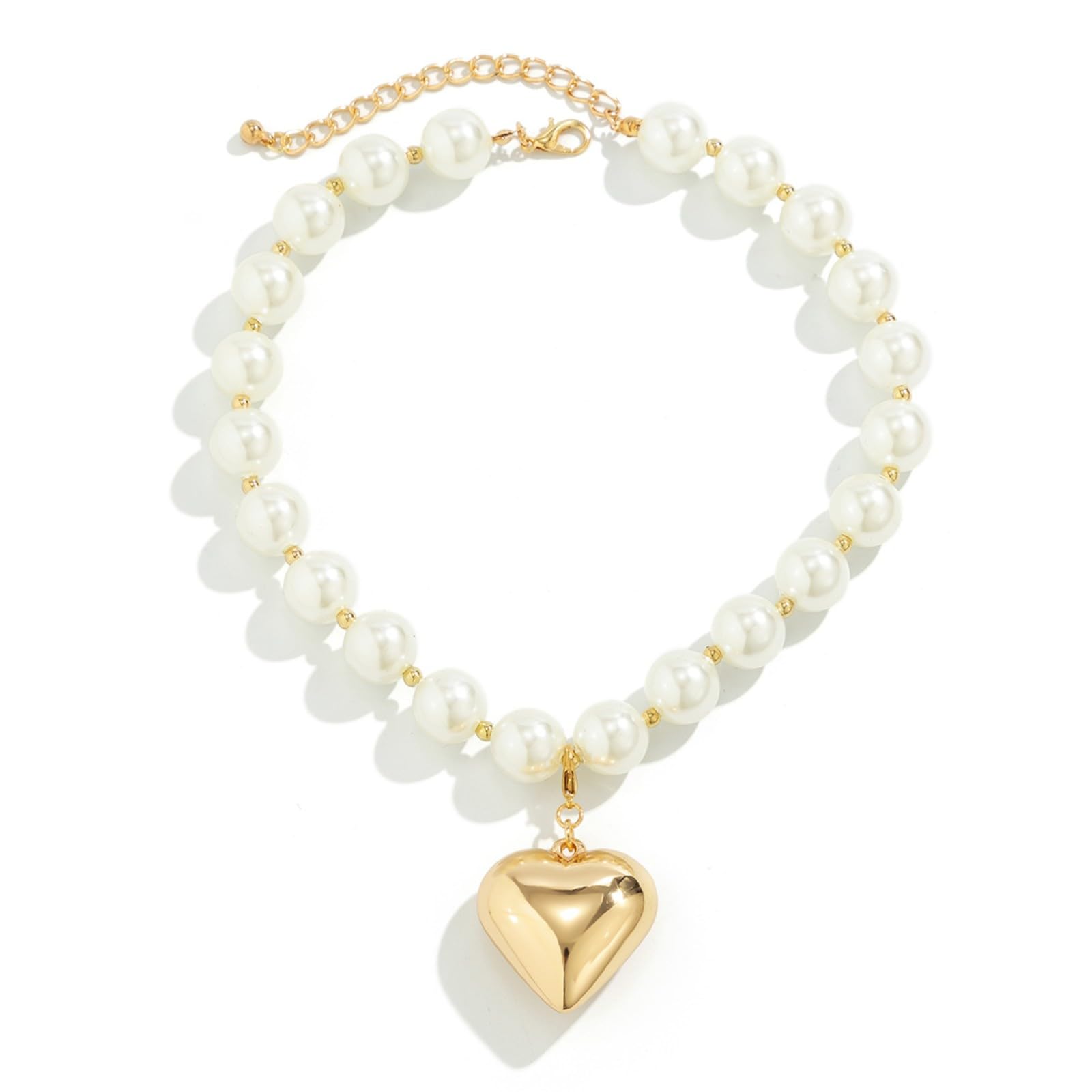 Heart Pendant Choker Necklaces for Women,Gold Plated Chunky Heart Necklace Pearl Beads Choker Necklaces Y2k Necklace Delicate Jewelry