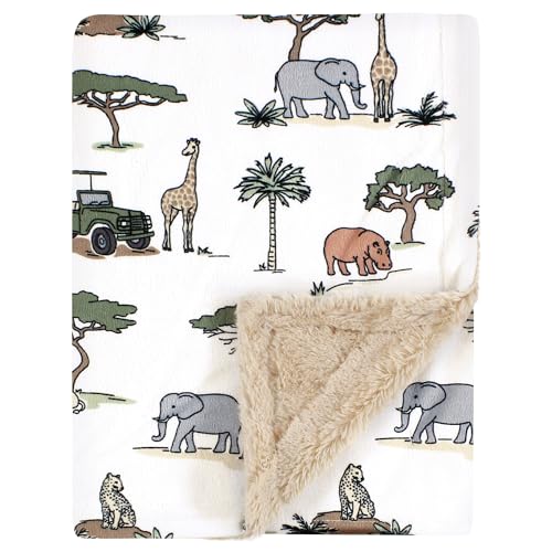 Image of Hudson Baby Unisex Baby Plush Blanket with Furry Binding and Back, Going On Safari, One Size