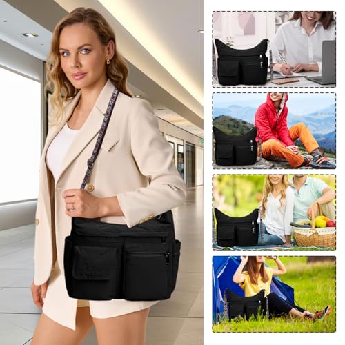 2PCS Nylon Crossbody Bag Set – Waterproof, Lightweight Shoulder Bags with Multiple Pockets for Travel, Work, Daily Use2