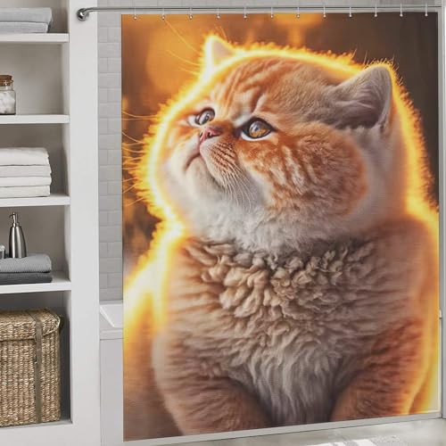 Rideau de douche chat en polyester lavable contre les éclaboussures