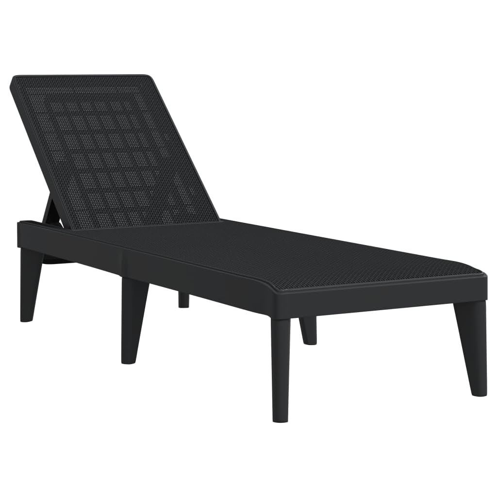 Leżak antracytowy, 186 x 60 x 29 cm, wytrzymały leżak z polipropylenu (PP), z regulowanym oparciem, na taras, balkon, basen, odporny na działanie promieni UV
