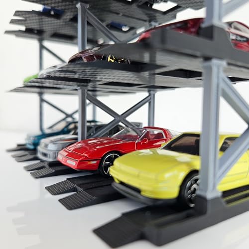 Image of 1:64 Diecast Car Display Enclousure- Multi-Tier Collectible Diecast Cars Storage for Hot Wheels, Mini GT & Matchbox | Matte Black & Silver (3 Tier - 12 Car Capacity)