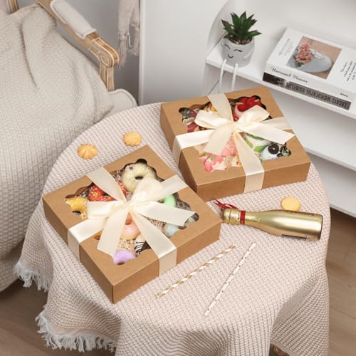Image of TOMNK 60pcs 10x10x2.5 Pie Boxes Auto-Popup Bakery Boxes with Window, Cookie Boxes for Pies, Treat Boxes Dessert Boxes for Pizza, Strawberries, Chocolate, Pastries, Muffins and Donuts