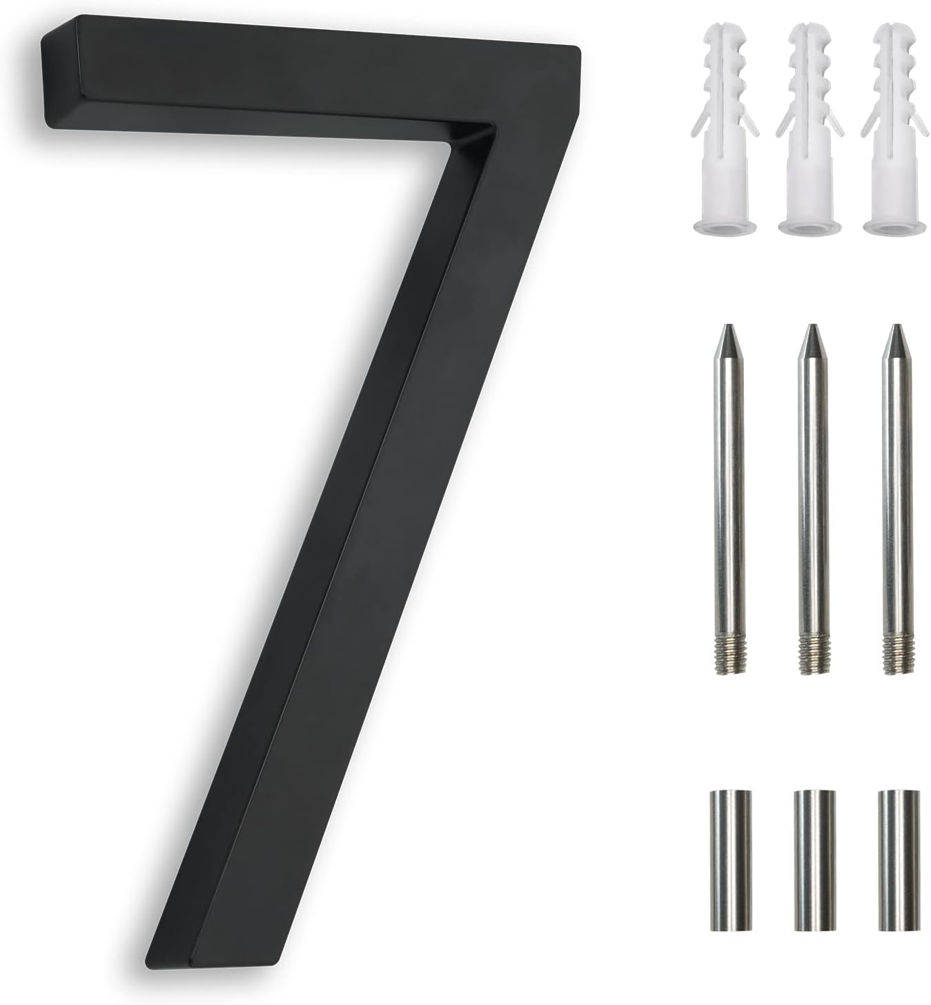 7 Inch Address Numbers for Houses, Modern House Numbers for Outside Street Metal Black Large Door Numbers on Floating Mount Zinc Alloy Black Number 9