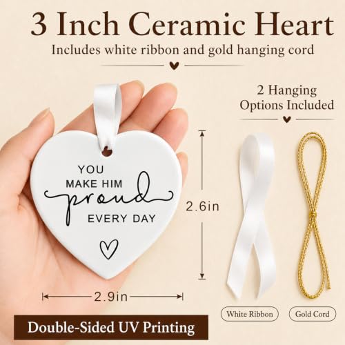 Image of Memorial Gift for Loss of a Loved One, You Make Him Proud Every Day Ceramic Heart Ornament, Sympathy Bereavement Keepsake for Funeral, Remembrance Table, Christmas Tree, Family and Friends