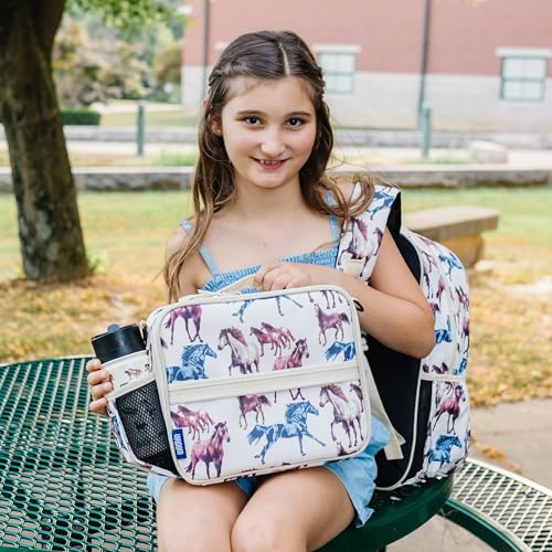 Image of Wildkin Kids ECO rPET Insulated Lunch Box - Keeps Food Hot or Cold, Easy-Clean Lining, Mesh Pockets & BPA-Free - Boys & Girls, Ideal for School, Travel & Daycare - Horse Dreams
