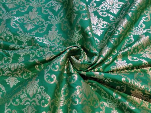 Tissu brocart de soie vert or rigide pour éviter les robes sans forme
