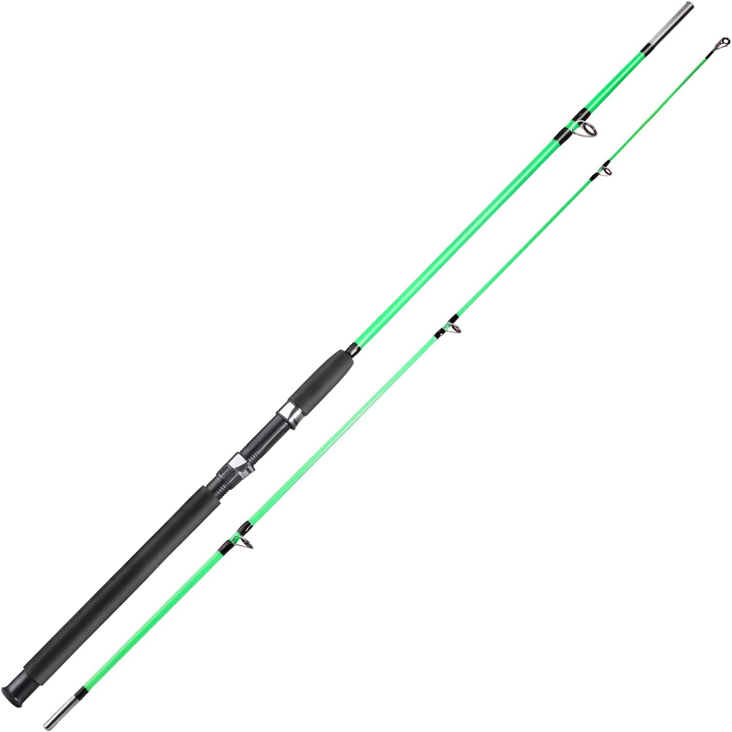 Sougayilang Fishing Rod, 2-Piece Composite Graphite & Glass Blanks Saltwater Trolling Rod Offshore Surf Fishing Pole with Stainless Steel Line Guides for Catfish, Salmon Glass Fiber Spinning Rod Green 210cm/6.9ft