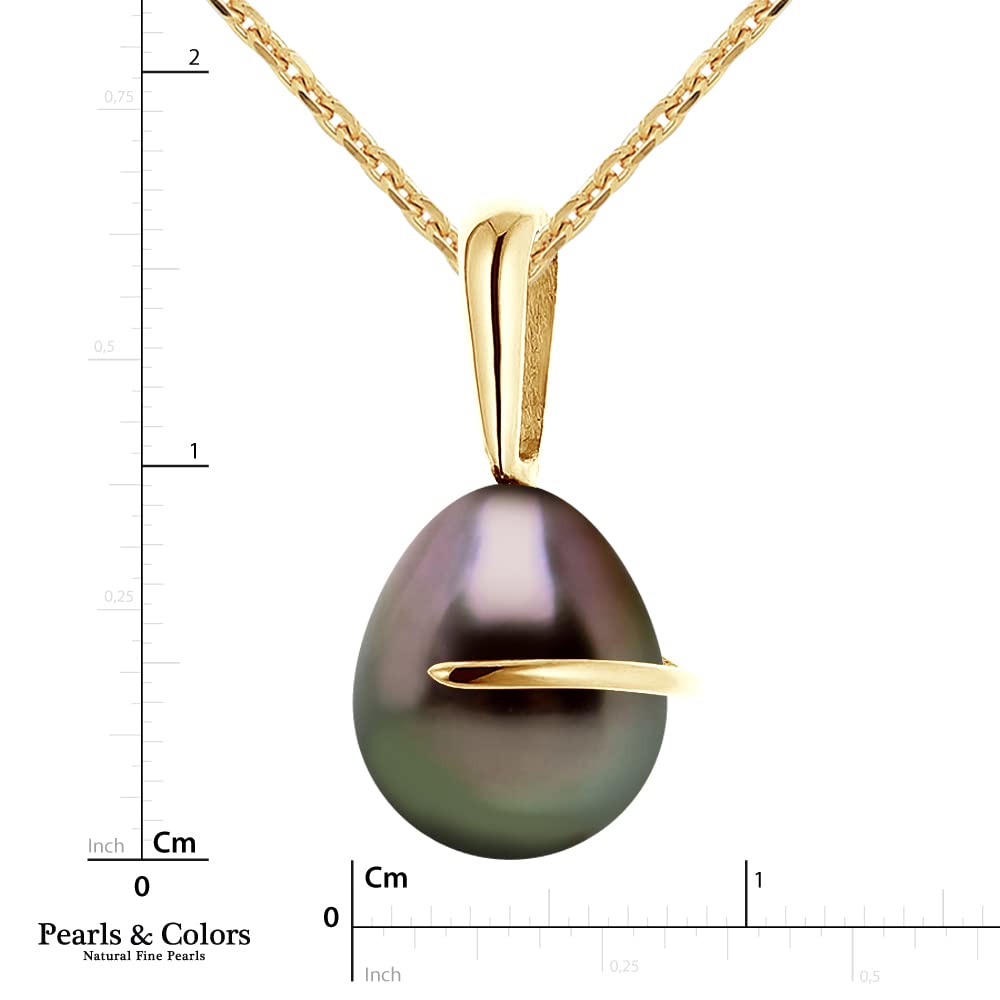 PEARLS & COLORS - Ciondolo di perla di coltura di Tahiti 8-9 mm - Qualità A + - Disponibile in oro giallo e bianco - Catena in omaggio - Gioielli da donna