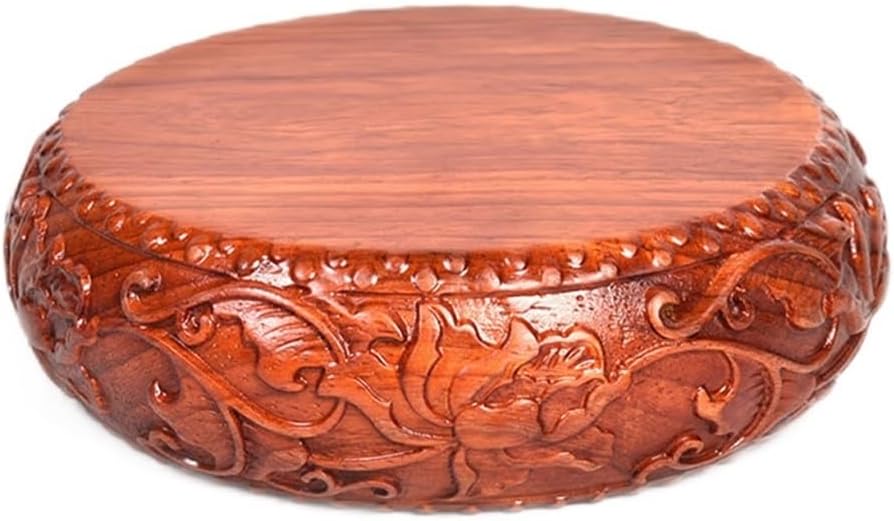BABETT Bonsai Pedestal Vase Pedestal Stands Flower Pattern Wood Carving Base Solid Wood Base Vase Stone Jade Teapot Aquarium Buddha Statue Base Decoration Planter Stand Plant Holder (Size : A)