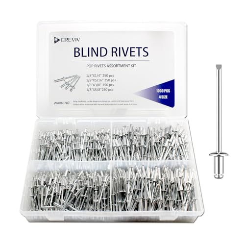 Blind Rivets Assortment Kit 1000 Pcs - Aluminum Pop Rivets (1/8