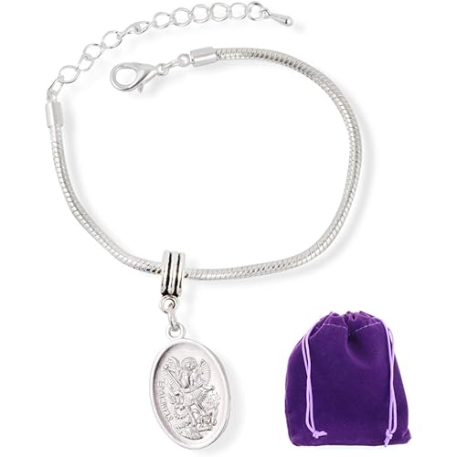 Saint Michael Bracelet | Women Men Archangel Medal with Protection Gift for Men and Women Silver Plated Bracelet Adjustable Religious Jewelry