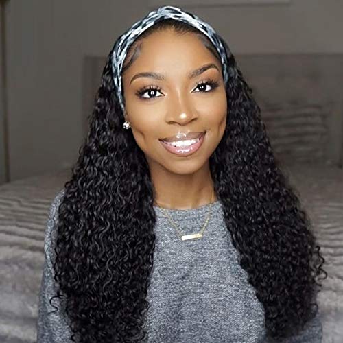 Headband Wig, Headband Kinky Curly Human Hair Wigs for Black Women Curly Wave YYONG Brizilian Virgin Hair Natural Machine Made Wigs 14 Inch