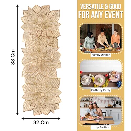 Image of Homerz Premium Table Runner, PVC, Size- 92x34 cm | Waterproof, Heat Resistant, Non-Slip, Easy to Clean Soft Table Runner for Coffee Table, Dining Table and Centre Table. (Flower)