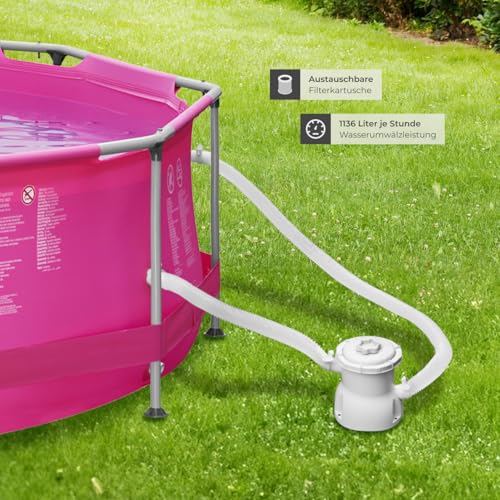 tectake® Swimming Pool, Aufstellpool Komplettset groß, Swimmingpool rund, Leichter Auf- und Abbau, Schwimmpool für Garten, Planschbecken groß Ø 360 x 76 cm - pink