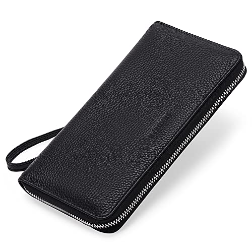 SENDEFN Women Leather Wallets RFID Blocking Clutch Card Holder Ladies Purse with Zipper Pocket (Z-Natural-Black)
