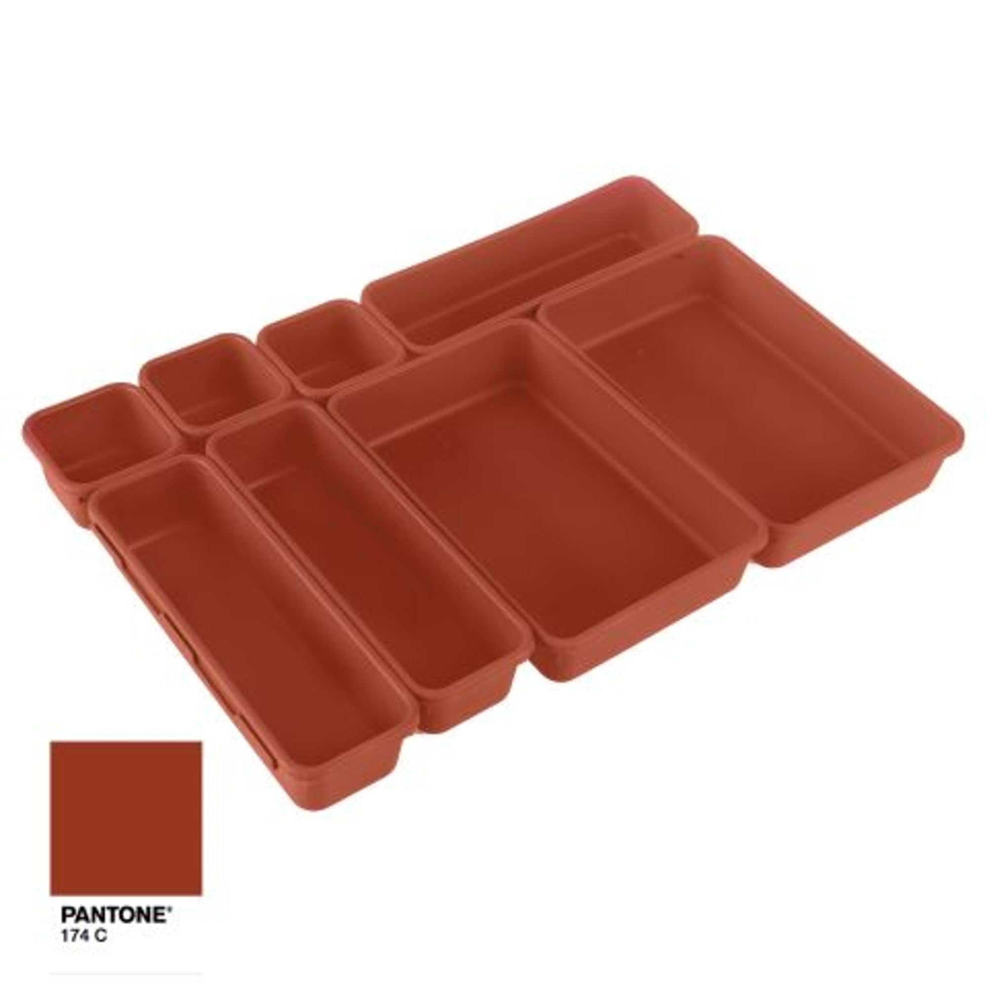 Oggi 8 Pack Interlocking Drawer Organizers & Storage Bins -Bathroom, Office, & Kitchen Organization, Containers for Organizing, Multiple Sizes, Brick