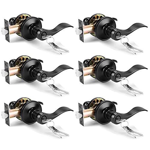 Gobrico Keyed Alike Front Entry Door Levers in Matte Black, Exterior/Interior Door Locksets with Same Key, 6Pack