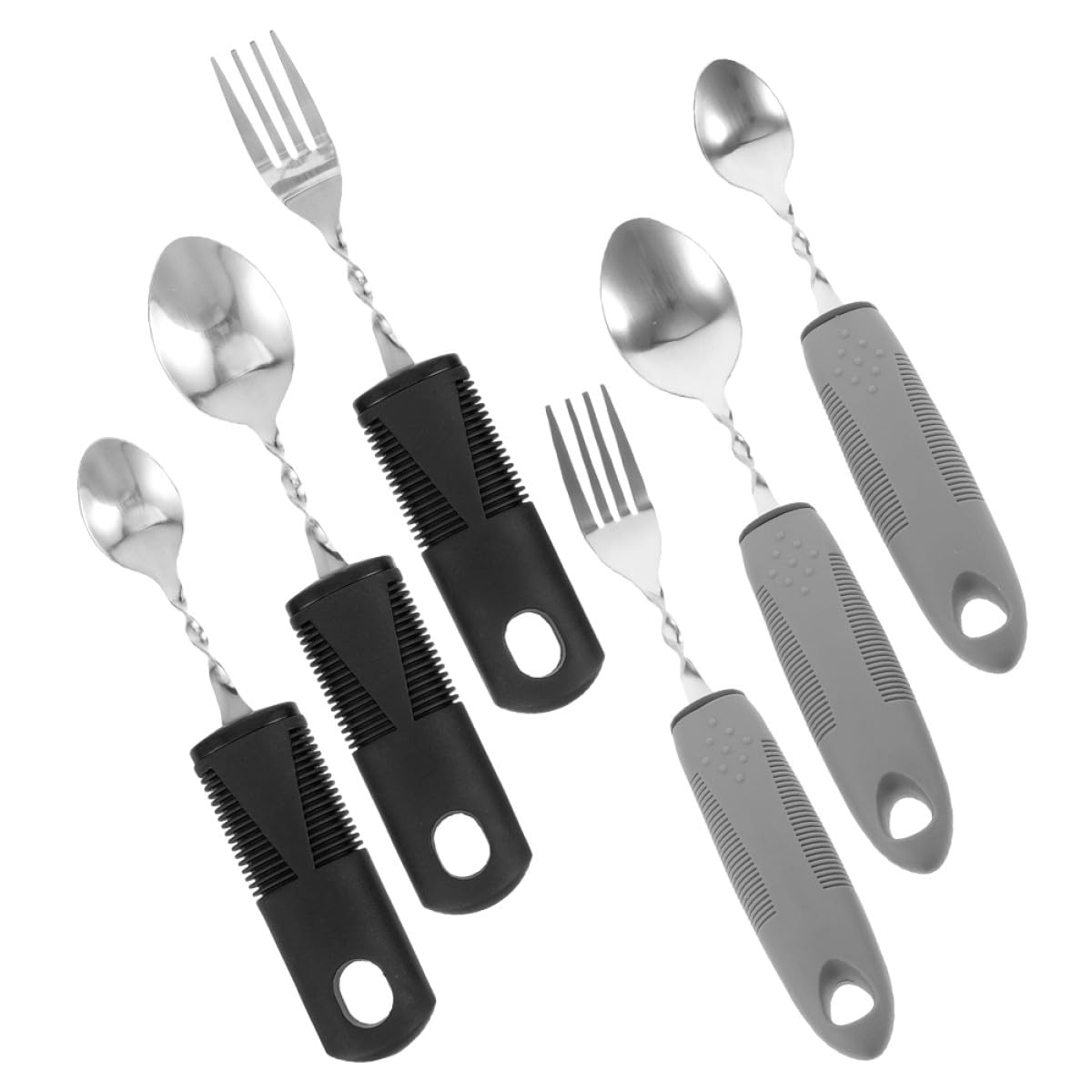 FRCOLOR Utensilios Adaptables para Personas Mayores Peso y Mangos de Goma, Cuchara y Tenedor de Acero Inoxidable Flexibles para Uso Diario