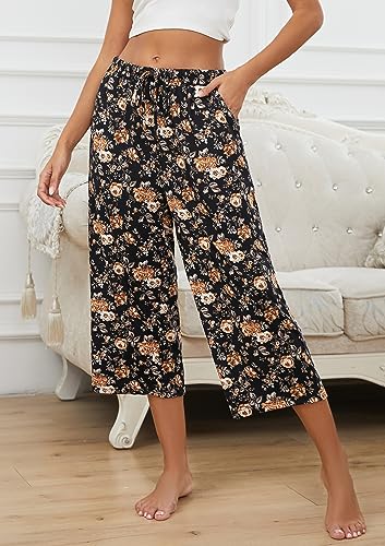 Image of Kabento 2 Pack Womens Pajama Pants Capri Sleep Lounge Pants Drawstring Pj Bottoms with Pockets