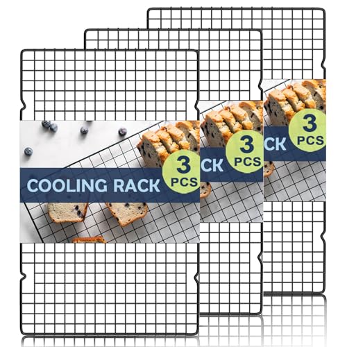 Hunnycook 15.8”×9.8” Cooling Rack, 3 Stainless Steel Baking Rack, Oven Safe Cooling Racks for Baking, Black Roasting Rack & Cake Rack & Cookie Cooling Rack, Baking Accessories Grilling and Drying