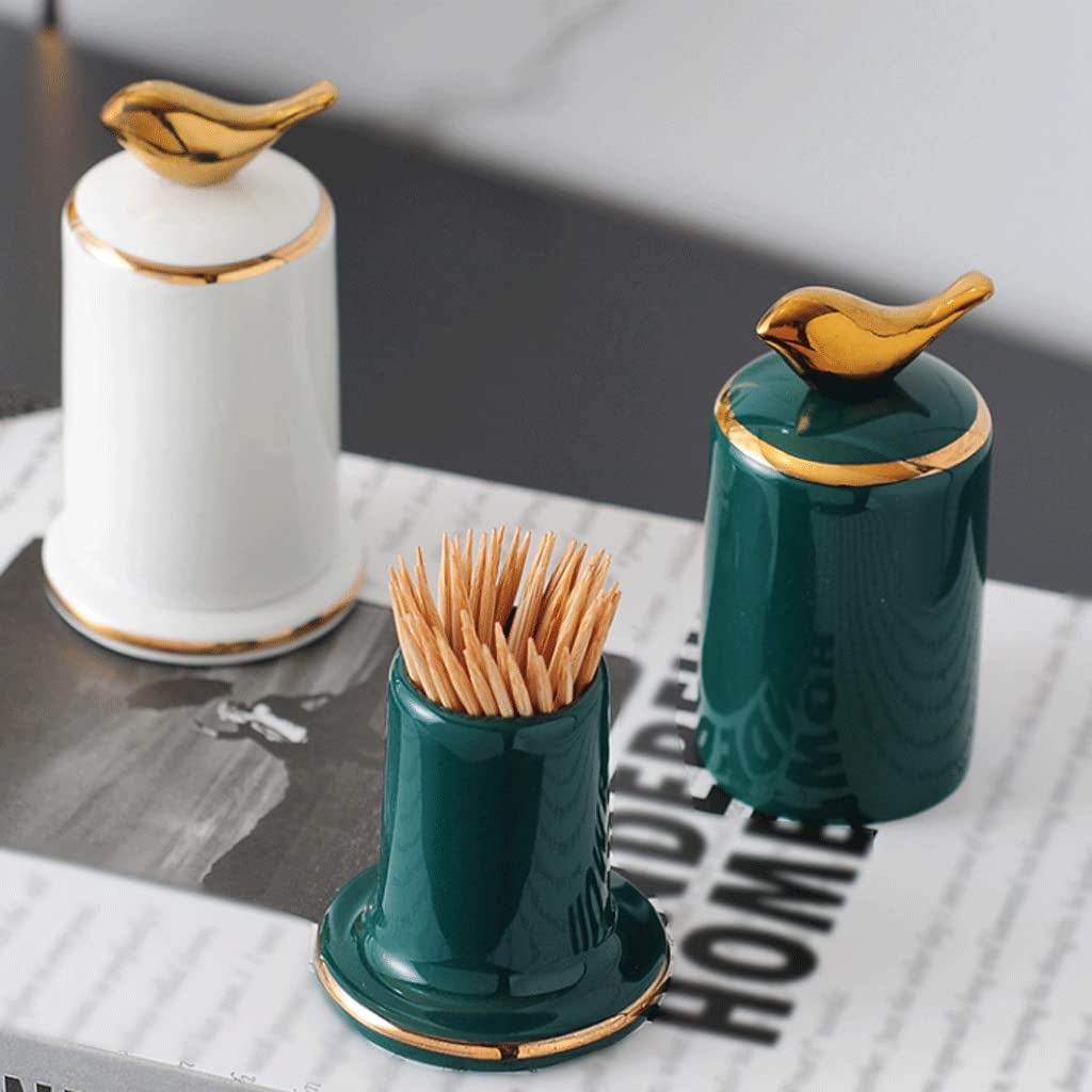 Hermoso soporte para palillos de dientes con tapa, dispensador portátil para palillos de dientes, reutilizable, práctico, verde