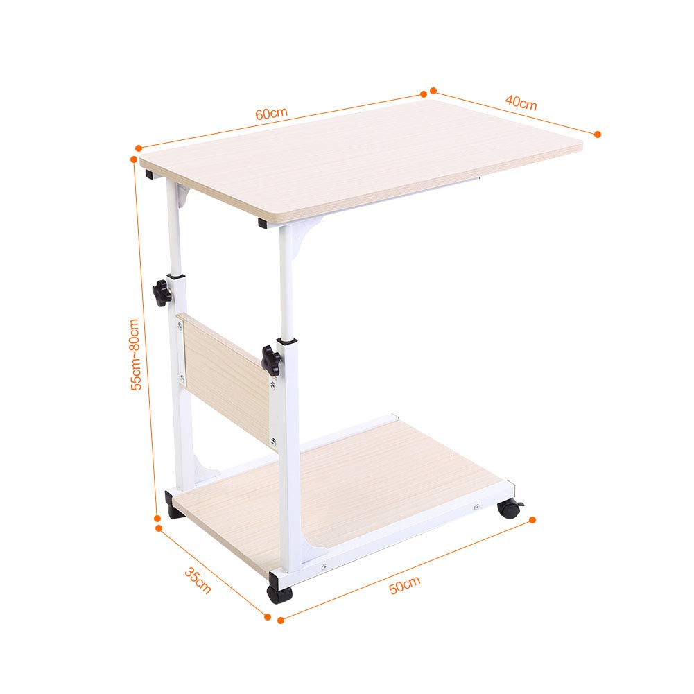 Ejoyous Tavolo Porta Laptop su Ruote, tavolino mobile per divano con divisorio di stoccaggio Comodino da caffè regolabile in altezza per soggiorno Camera da letto Ufficio ospedale(Acero bianco)