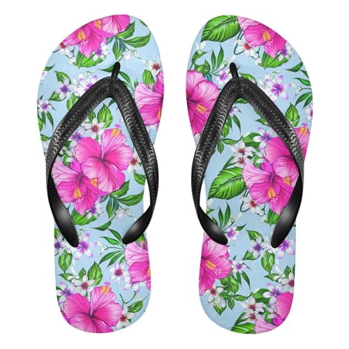 Pink Floral Lightblue Flip Flops for Beach Thong Sandals Anti-slip Lightweight Beach Slippers for Indoor Outdoor House