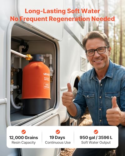 Image of VEVOR RV Water Softener, 12,000 Grain, Portable Water Softener System with NPT 3 /4 inch Fittings, Food-Grade Resin, Quick Connect, Convenient for RVs, Trailers, Boats, Mobile Car Washing, Pressure Washing