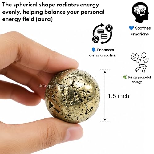 Image of Certified Raw Pyrite Crystal Ball for Meditation - Premium Crystal Vastu Items for Home and Feng Shui Items for Good Luck - Ideal for Pooja Supplies and Spiritual Practices (1.5 inch Inch)