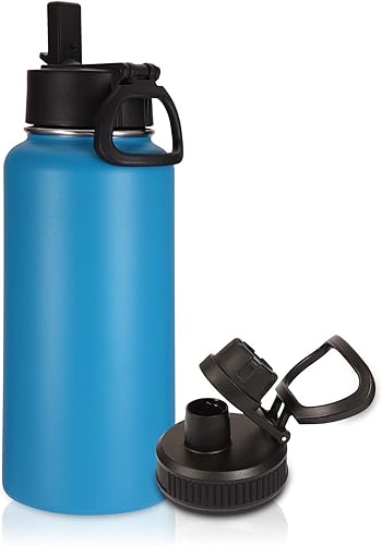 Miniatura 8 de Volhoply Botellas de agua de 32 onzas a granel con tapa de popote y tapa de boquilla, botella de agua deportiva aislada, termo de acero inoxidable