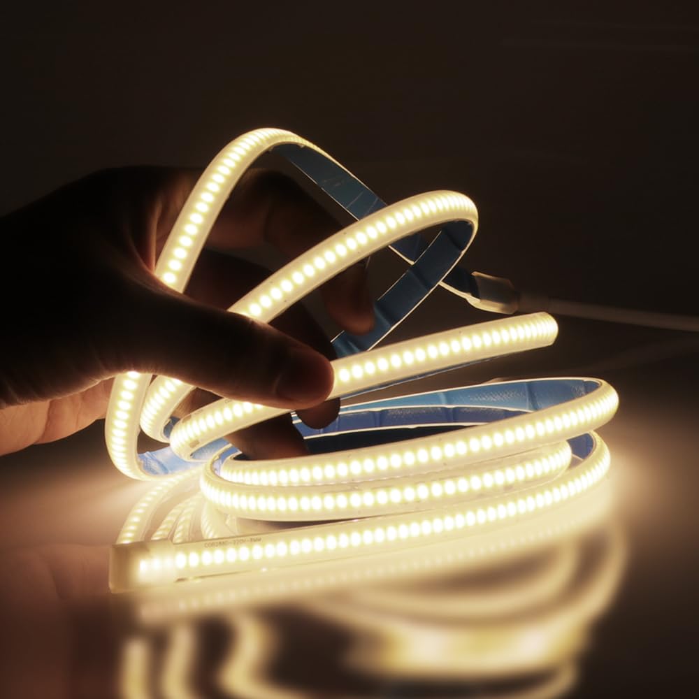 220V COB LED Streifen 20M, 288 LEDs/m Flexible Superhell Naturweiß CRI≥85 LED Lichtband, IP65 LED Band Lichtschlauch Leiste Kette Selbstklebend mit Stecker für Schlafzimmer, Schrankbeleuchtung