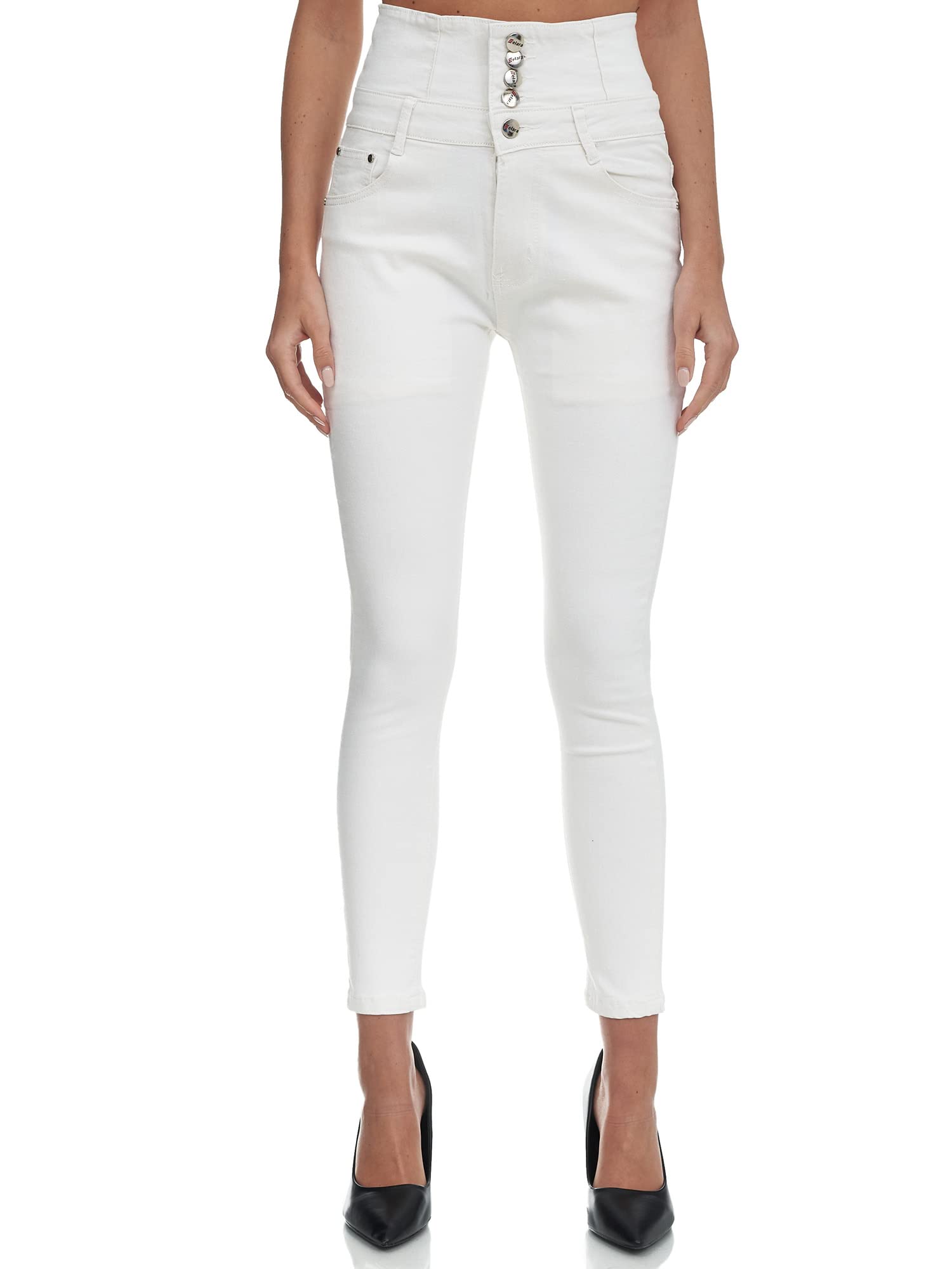 Elara Damen Jeans Stretch Skinny High Waist Chunkyrayan EL60-9 Weiss-50 (5XL) P