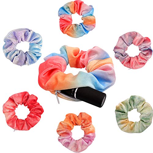 VELSCRUN 6 Pcs Scrunchies for Hair Velvet Scrunchies Cotton Hidden Pocket Hair Ties Loki Stashed Scrunchies Women & Girls Hide Small Items, Keys, Money for Everyday Accessories (Tie-dye Color)
