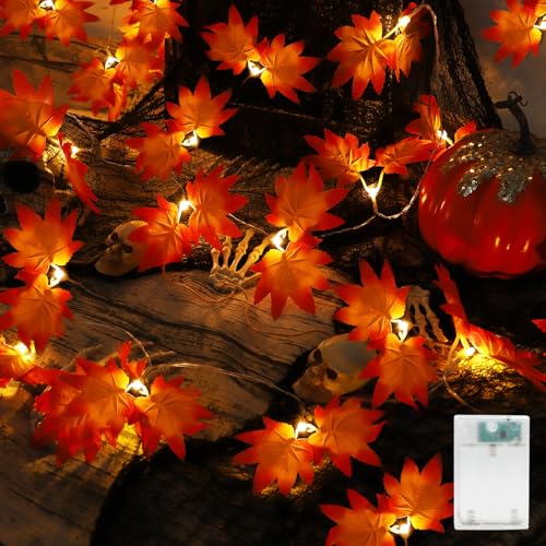 A.bigwhale Herbst Dekoration Lichterkette 20 LED Ahornblatt Lichterkette mit Timer Herbst Girlande Licht Blätter Lichterketten Batterie für Party Hochzeit Thanksgiving Erntedankfest Halloween Deko