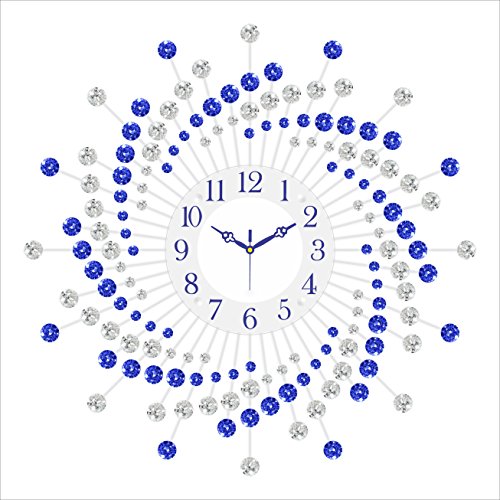Image of CHRONIKLE Beautiful Crystal Analog Floral Design Round Diamond Studded Metal Wall Clock for Living Room Home Decor Office Gifts (Size: 60 x 5 x 60 CM | Color: Blue & White | Weight: 1460 Gram)