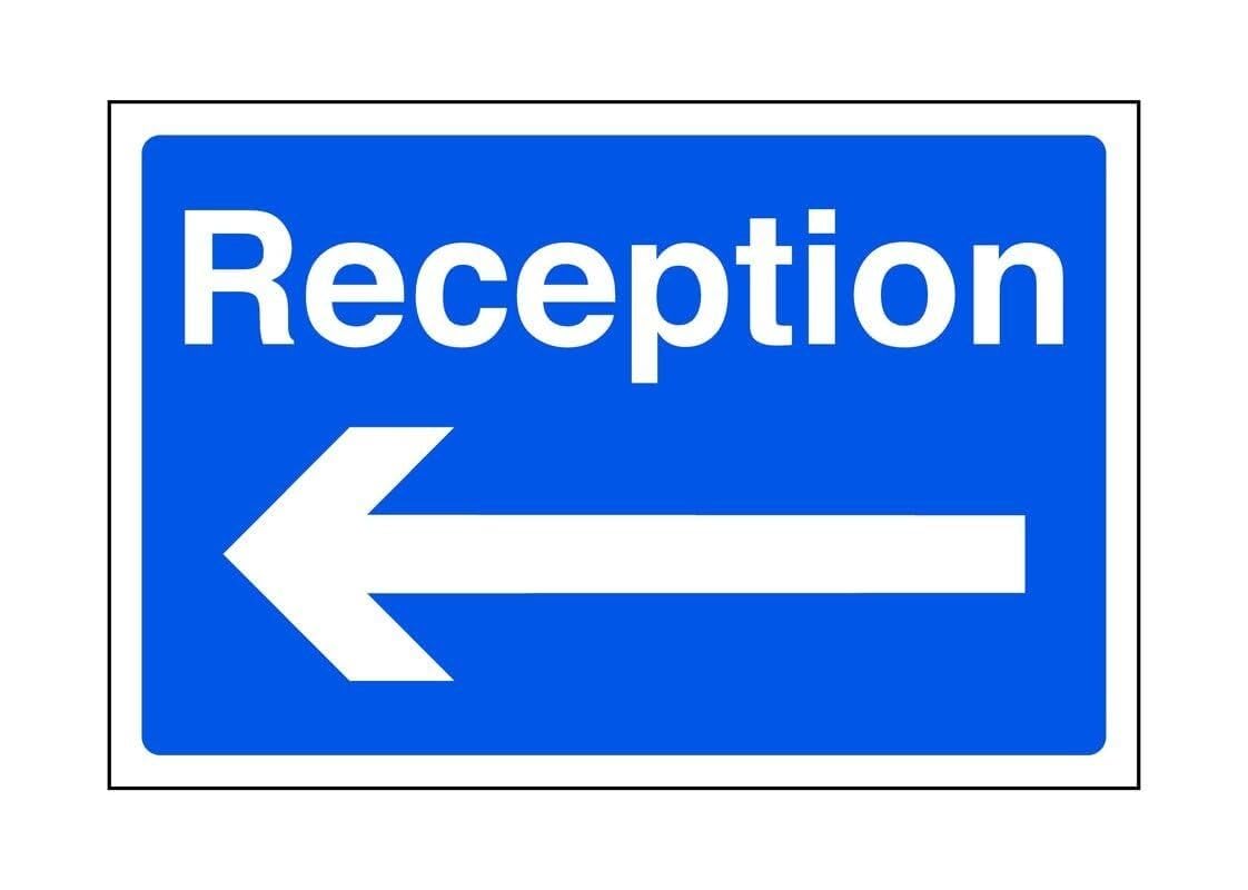 Reception safety sign "arrow left" - safety sign - 1.2mm Rigid plastic for indoor/outdoor usage (400mm x 300mm) Viewing Distance within 14m.