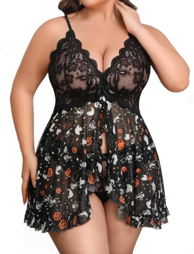Image of Avidlove Plus Size Lingerie for Women Sexy Open Front Lace Babydoll Dress