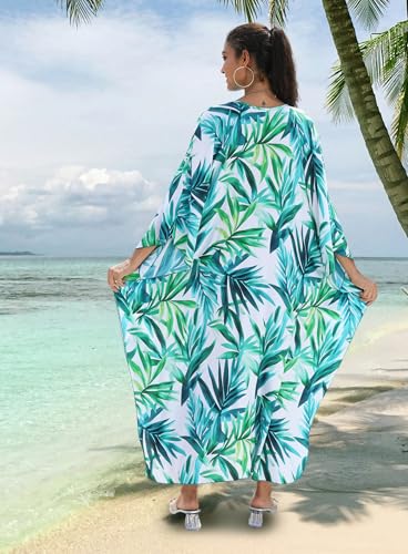 Image of Yanziliu Kaftan Dress for Women,Plus Size Hawaiian Batwing Sleeve Beach Cover Up Summer Swimsuit Dresses